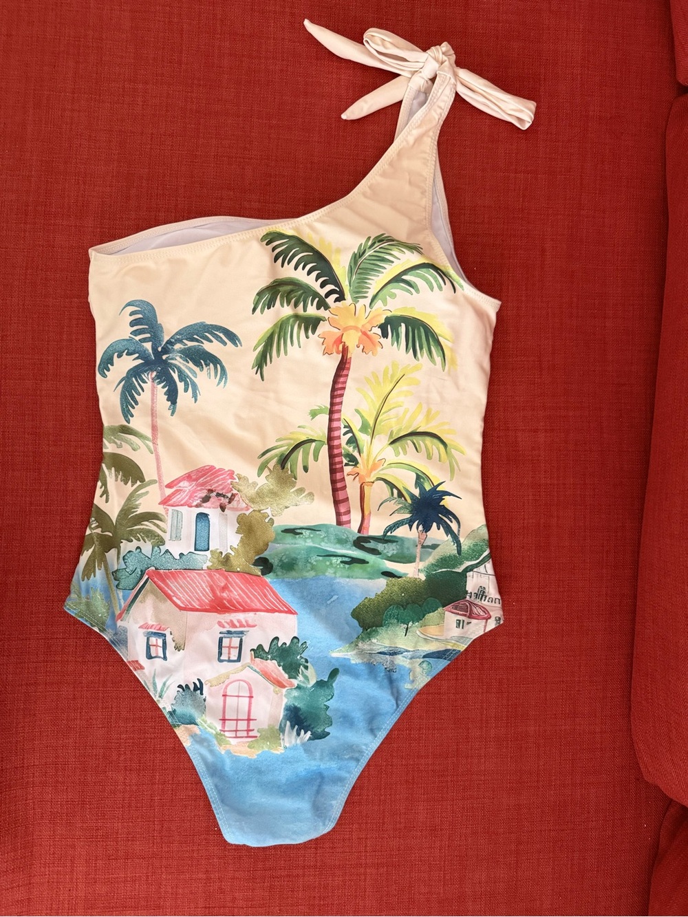 Tropical One-Shoulder Swimsuit -Yellow & Blue